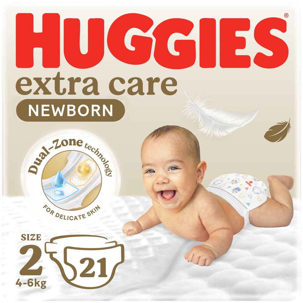 Huggies - Extra Care Diapers - Newborn Size 2 - 4-6kg - Carry Pack - 21 Pcs