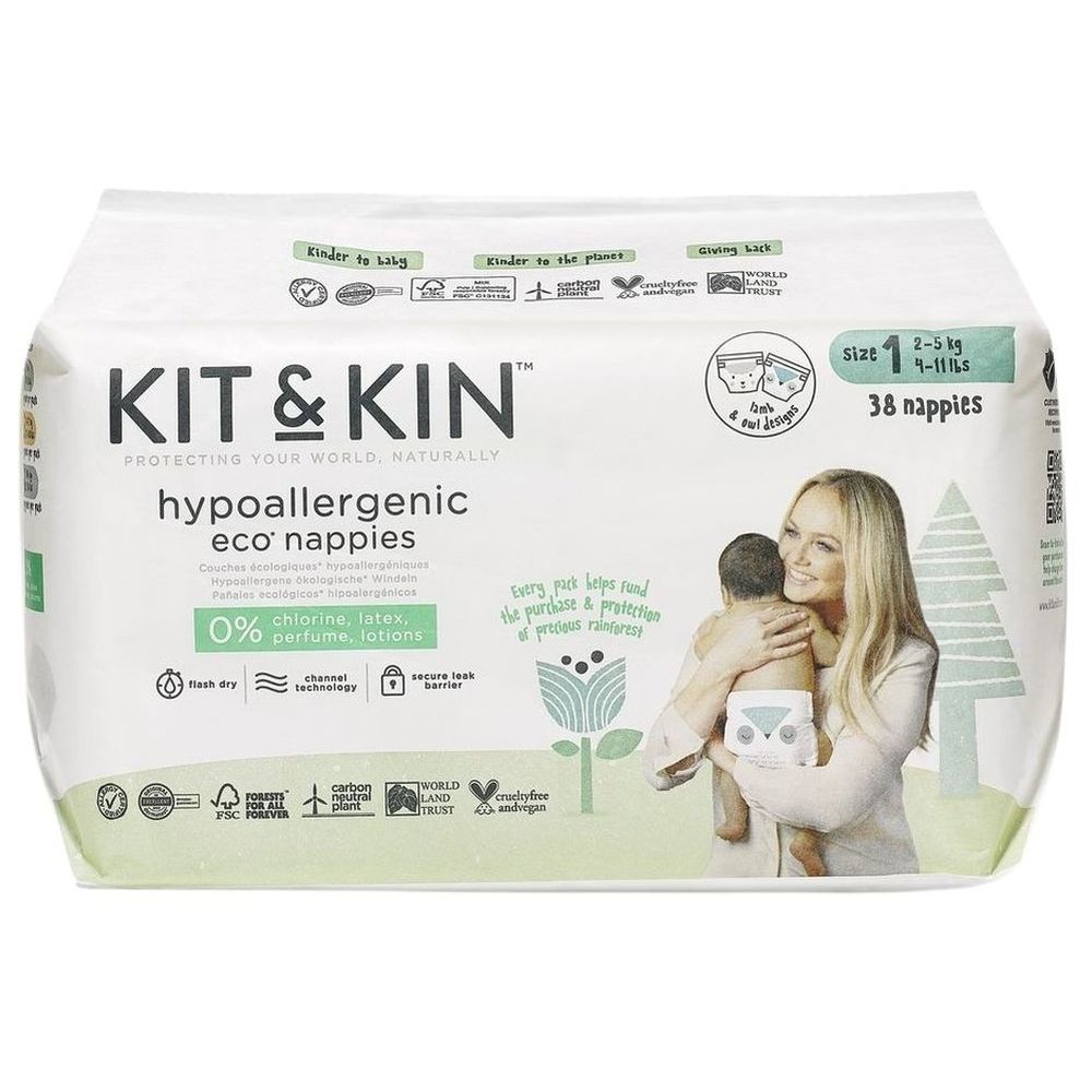 Kit & Kin - Eco Diapers - Size 1 - 2-5 kg - 38 Pcs