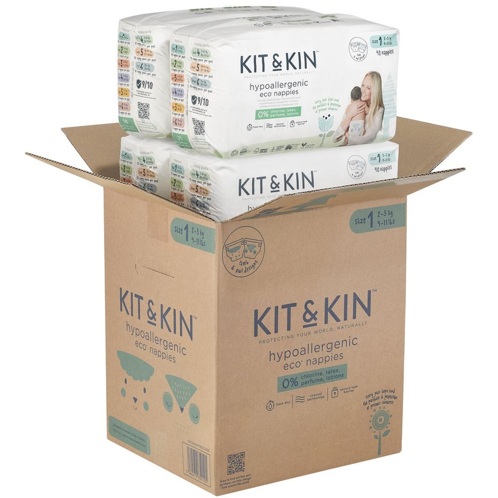 Kit & Kin - Eco Diapers - Size 1 - Pack of 4 - 152 Pcs