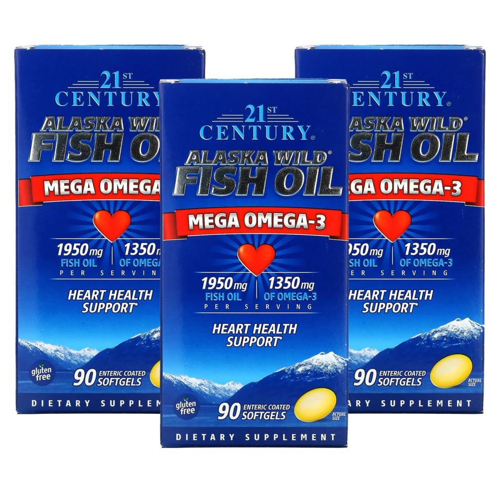 21st Century Alaska Wild Fish Oil Mega Omega-3 90 Softgels 3pcs