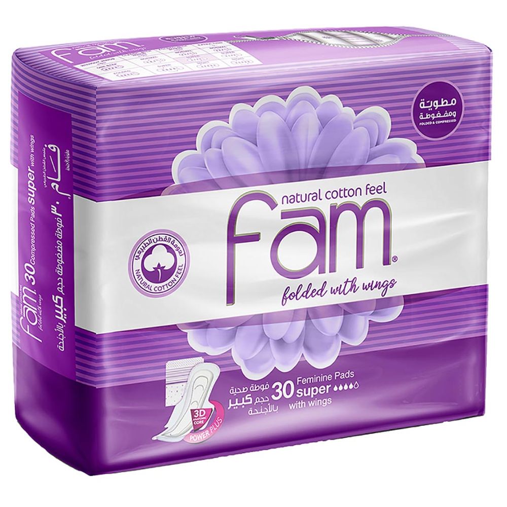 Fam - Maxi Thick Folded with Wings Super Sanitary Pads 30 Pads