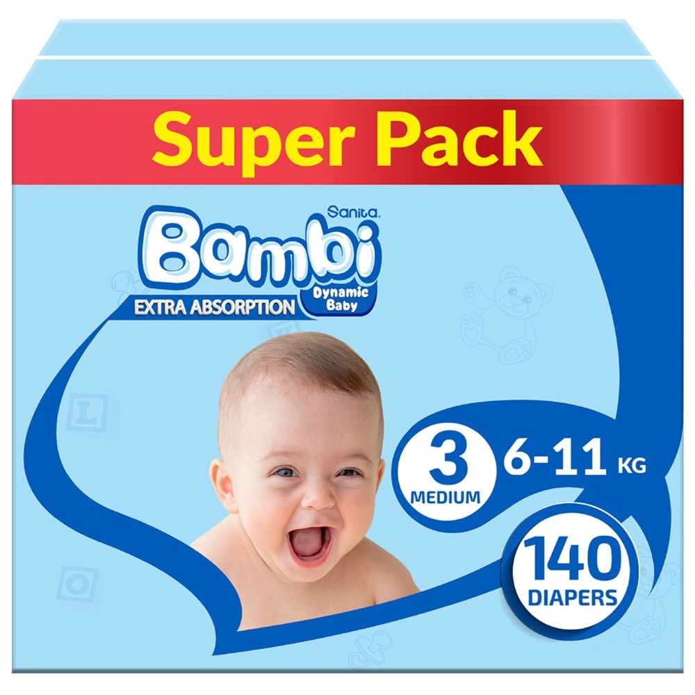 Sanita Bambi - Baby Diapers - Super Pack - Size 3 Medium - 6-11 kg - 140 Pcs