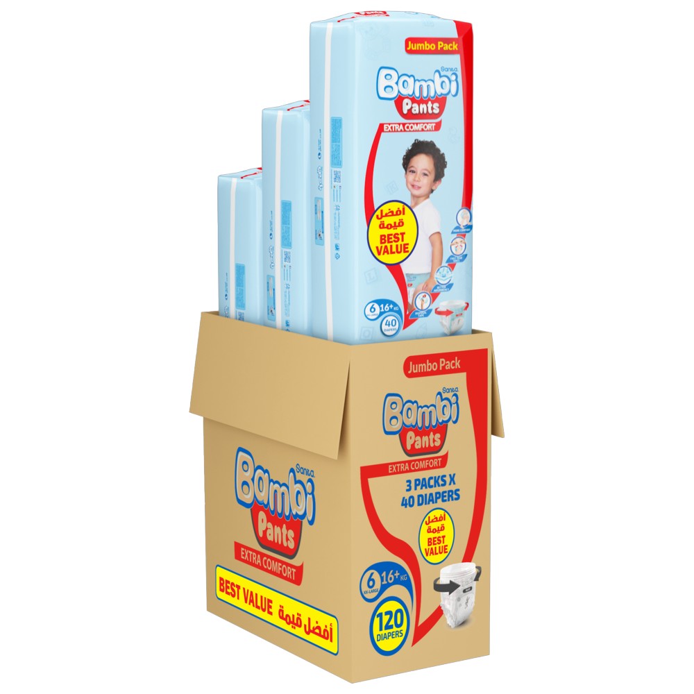 Sanita Bambi - Diaper Pants - Jumbo Pack - Size 6 XXL - 16+ kg - Pack of 3 - 120 Pcs