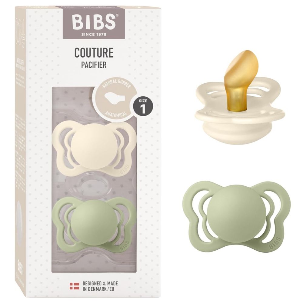 Bibs - Pacifier Couture Latex Size 1 - 0-6M - Pack of 2 - Ivory/Sage
