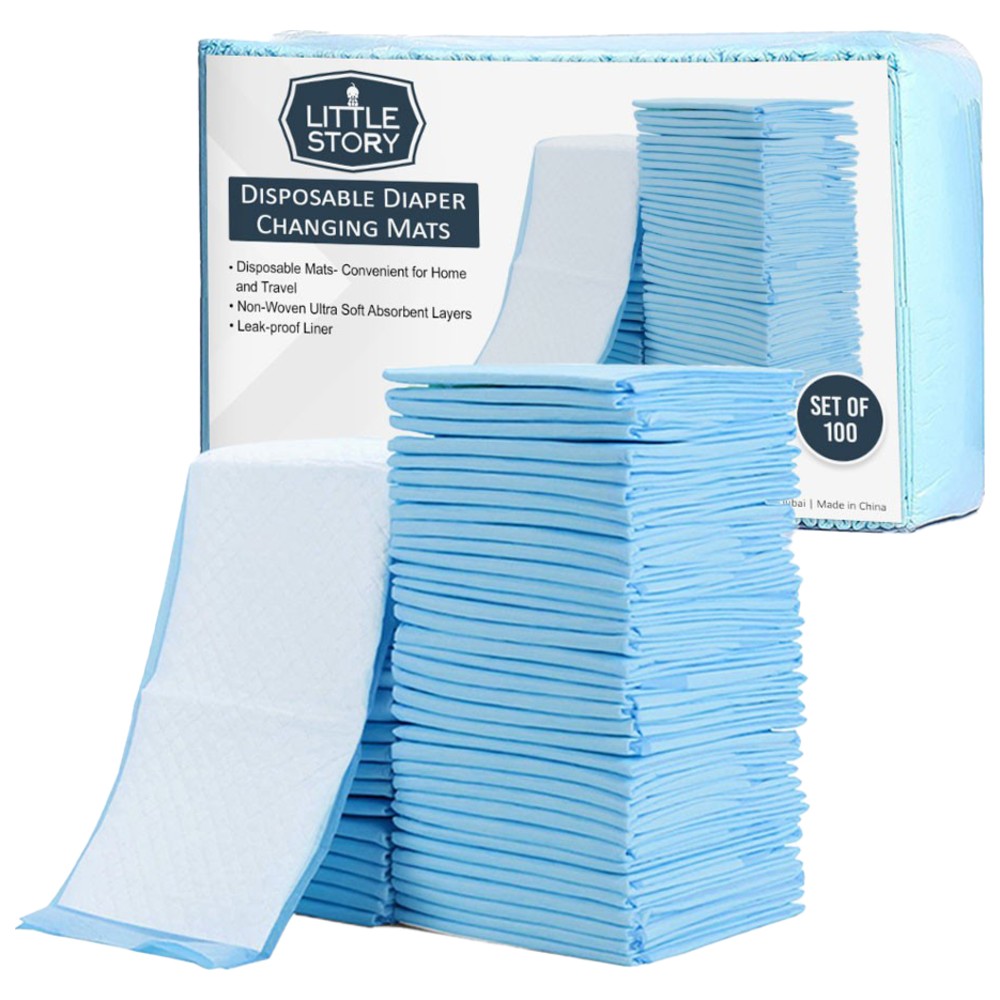 Little Story - Disposable Diaper Changing Mats - Blue - 100 Pcs