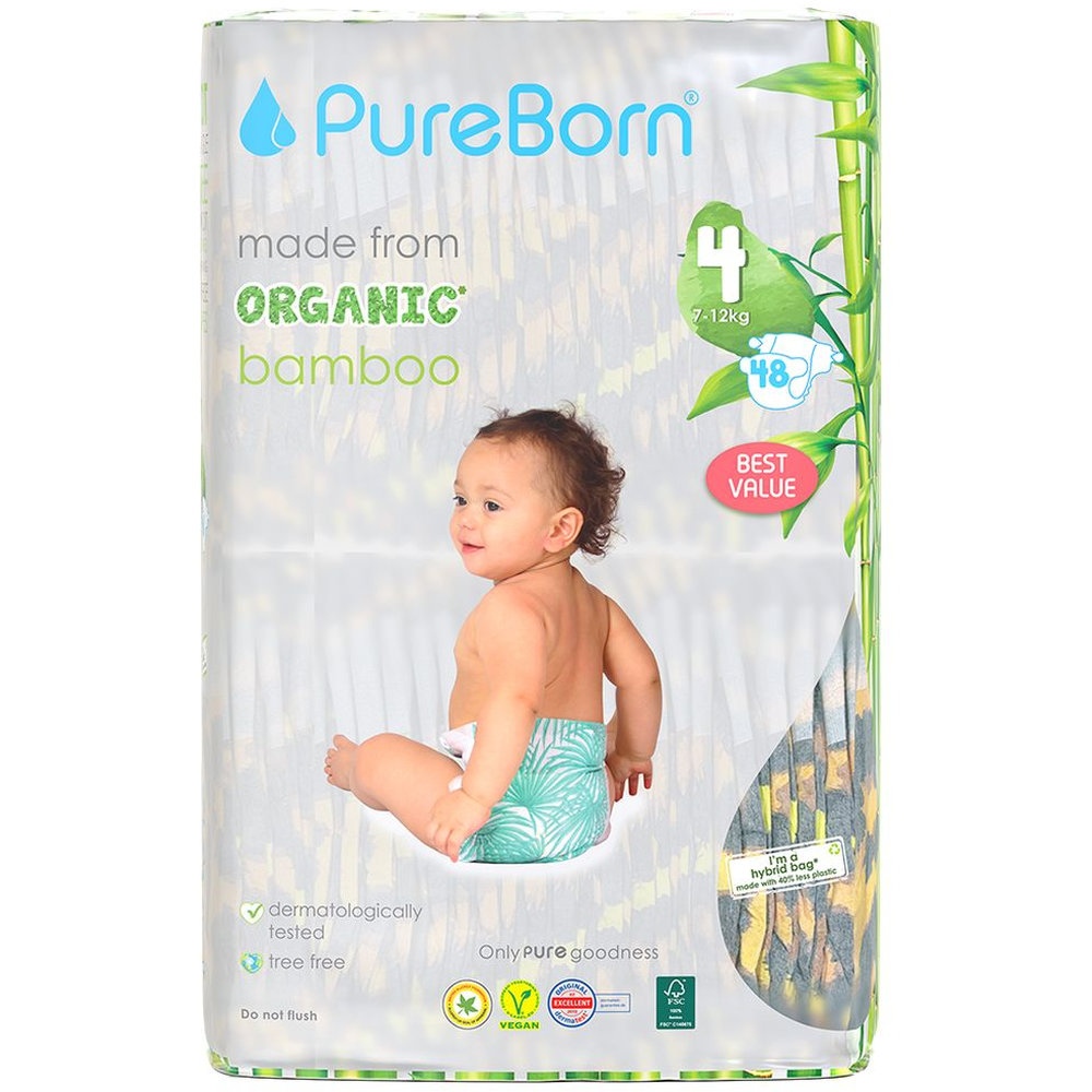 Pureborn - Size 4 Value Pack - 7-12kg - 48 Pcs - Design May Vary