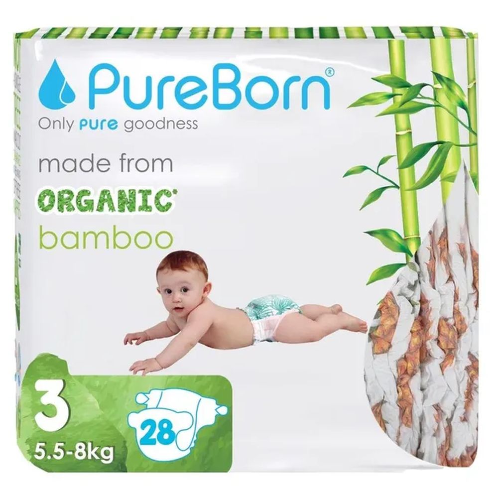 Pureborn - Single Pack Nappy - Size 3 - 5.5-8 kg - 28 Pcs