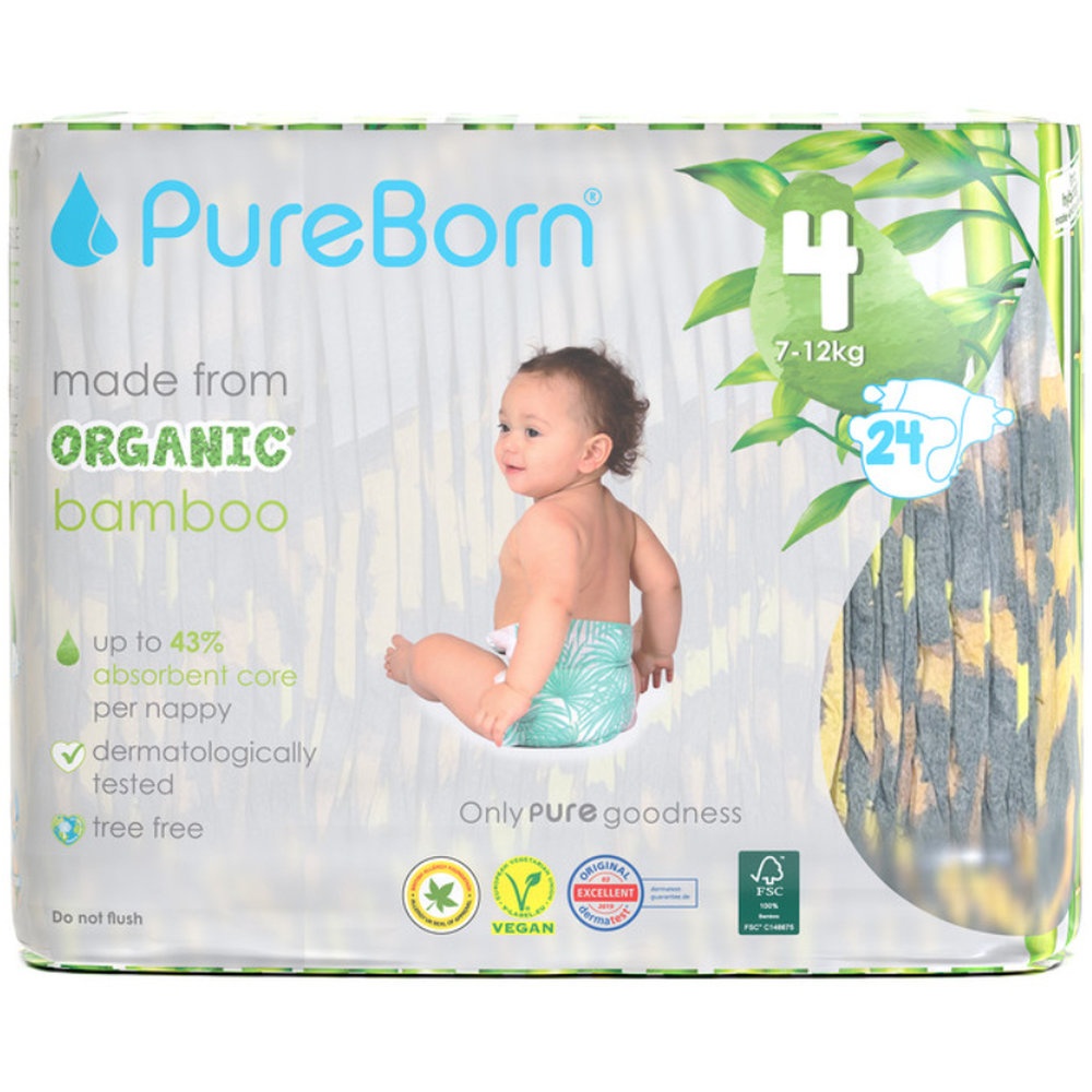 Pureborn - Single Pack Nappy - 24 Pcs - Size 4 - 7-12kg - Design May Vary