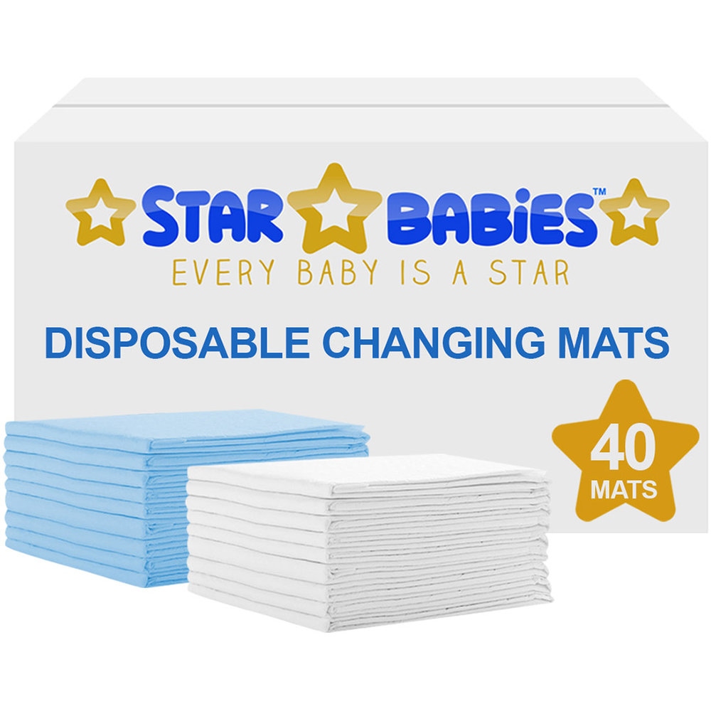 Star Babies - Disposable Changing Mats - Blue/White - 45x60cm - Large - Pack of 40