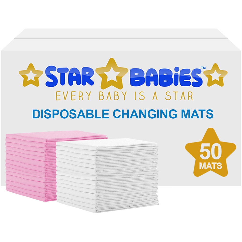 Star Babies - Disposable Changing Mats - White/Pink - 45x60cm - Large - Pack of 50