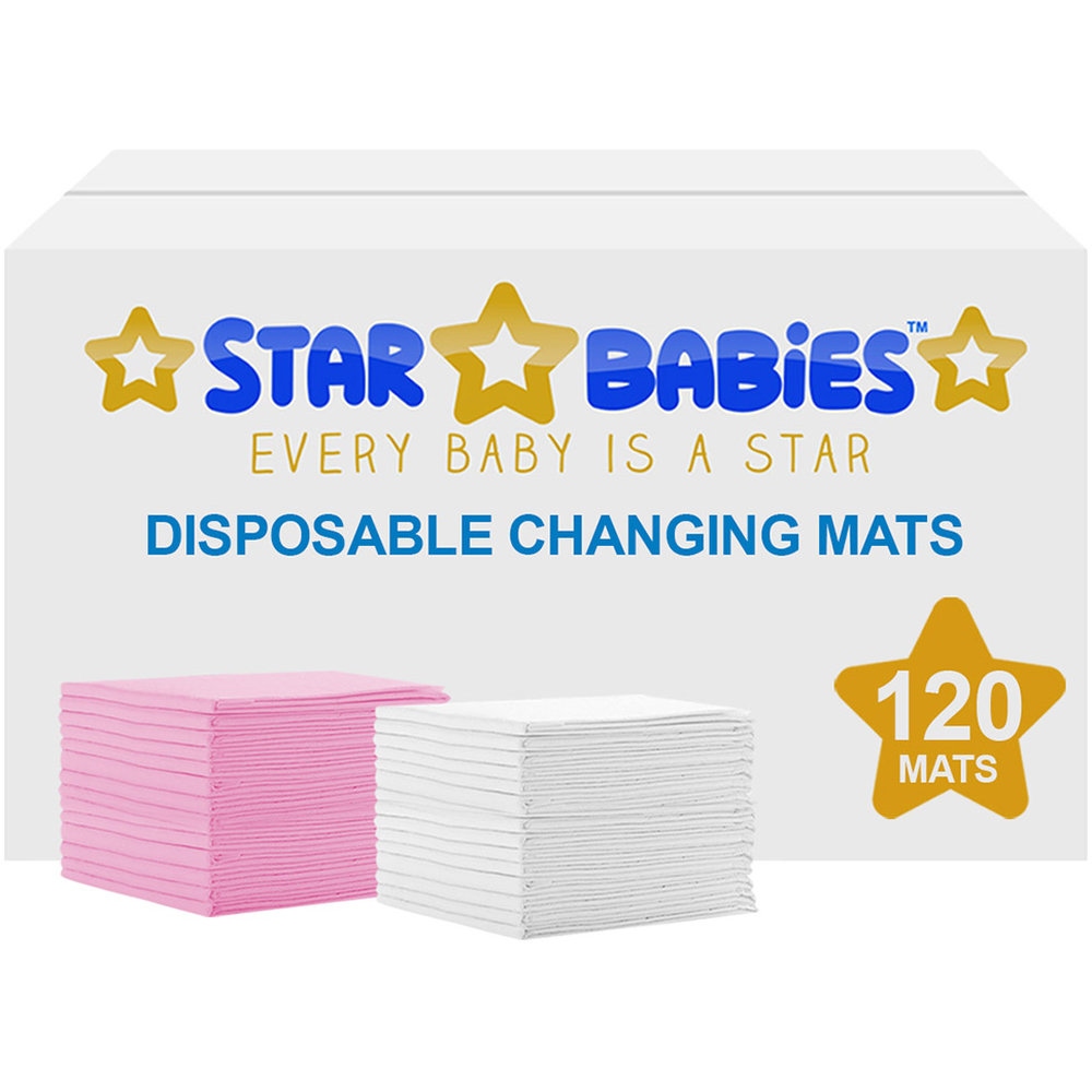 Star Babies - Disposable Changing Mats - White/Pink - 45x60 cm - Large - Pack of 120