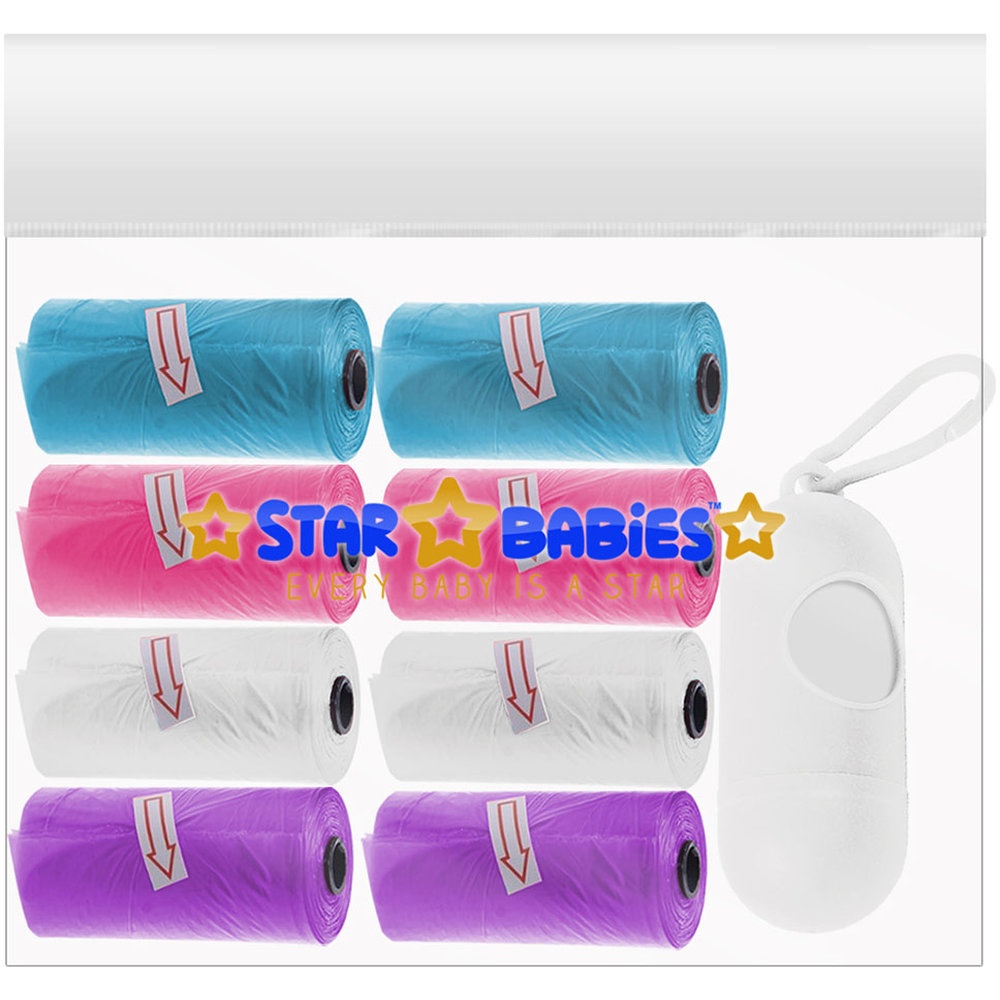 Star Babies - Scented Nappy Bag With Dispenser - Blue/Pink/White/Lavender - Pack of 8 - 120 Pcs