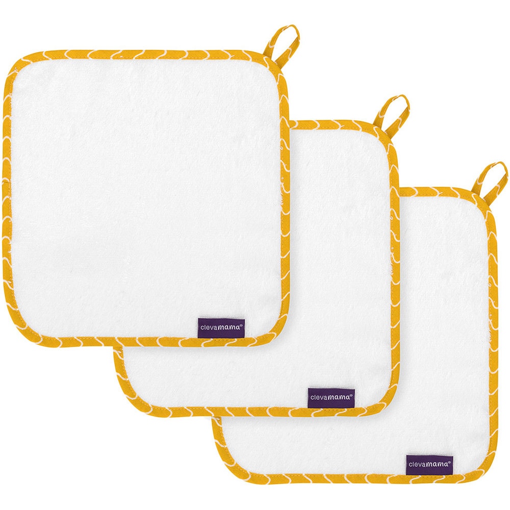 Clevamama - Bamboo Baby Washcloth Set - Pack of 3 - White/Honey
