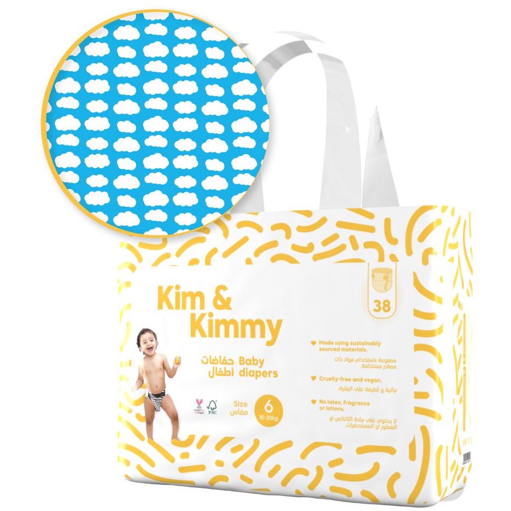 Kim & Kimmy - Little Clouds Diapers - 15-20kg - Size 6 - 38 Pcs