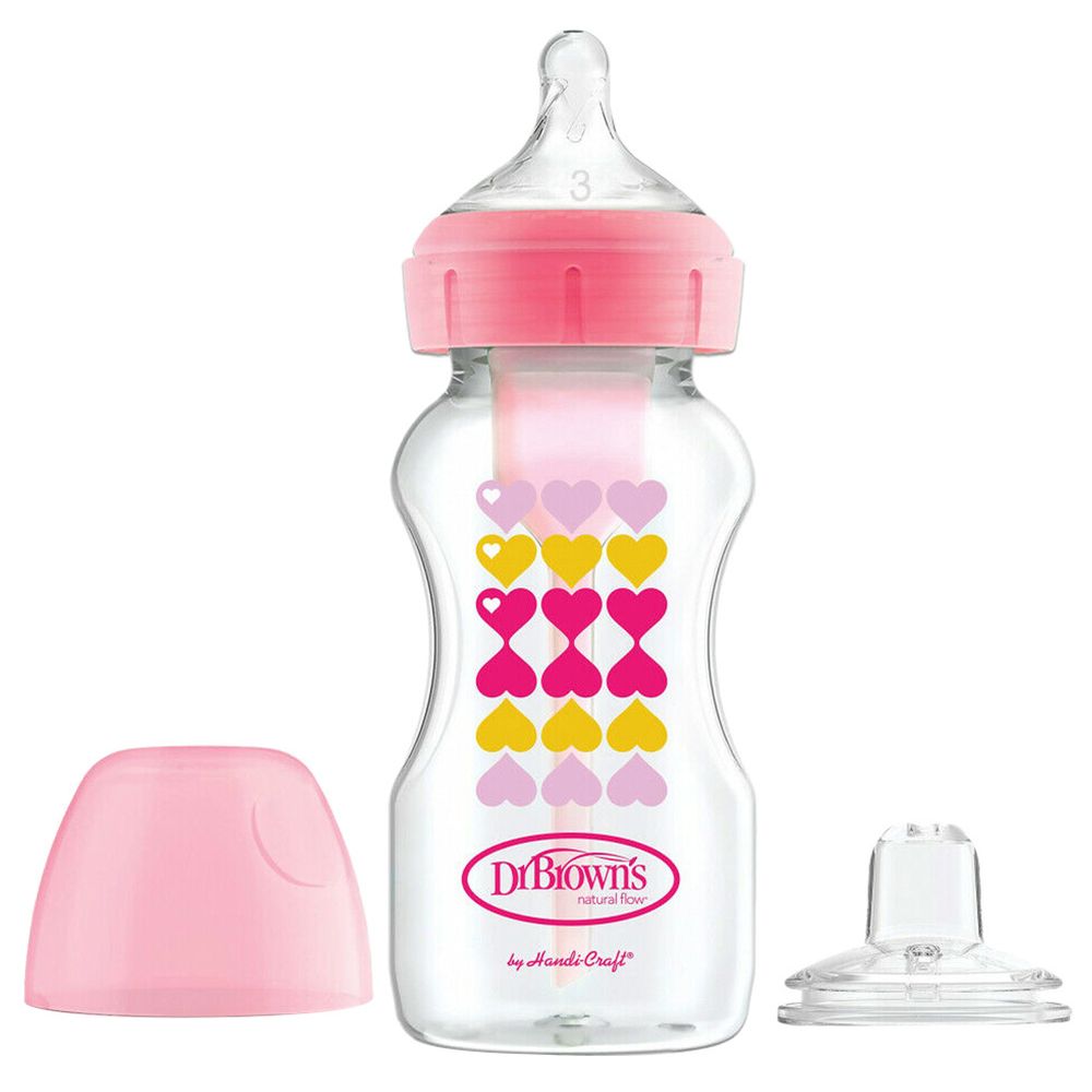 Dr. Brown's - Wide-Neck Options+ Hearts Sippy Spout Bottle - Pink - 270 ml