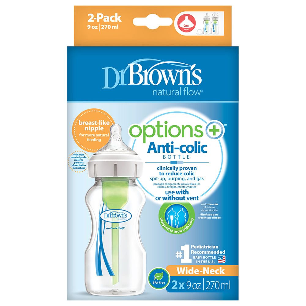 Dr. Brown's - Wide-Neck Options+ Bottle - 270 ml - 2 Pc Set - Style May Vary