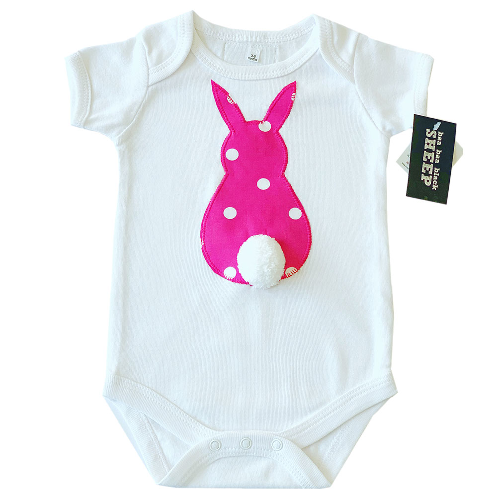 Baa Baa Black Sheep Dark Bunny Tail Bodysuit - Pink