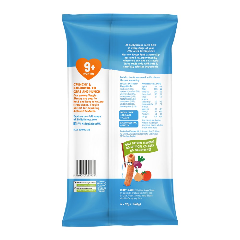 Kiddylicious - Cheesy Veggie Straws - Pack of 4 - 12 gm