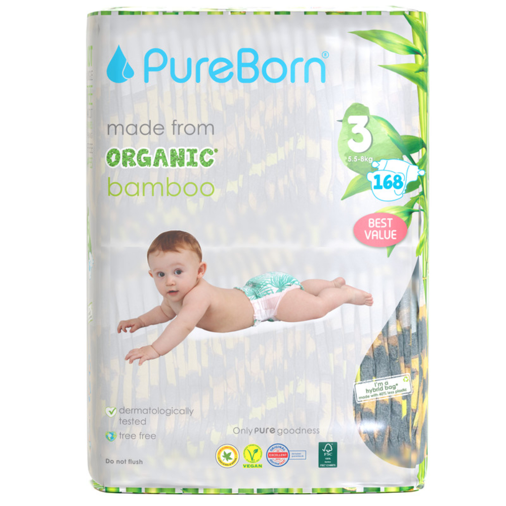 Pure Born - Size 3 Double Pack 5.5-8kg Nappy 56's x 3 Bundle - Assorted