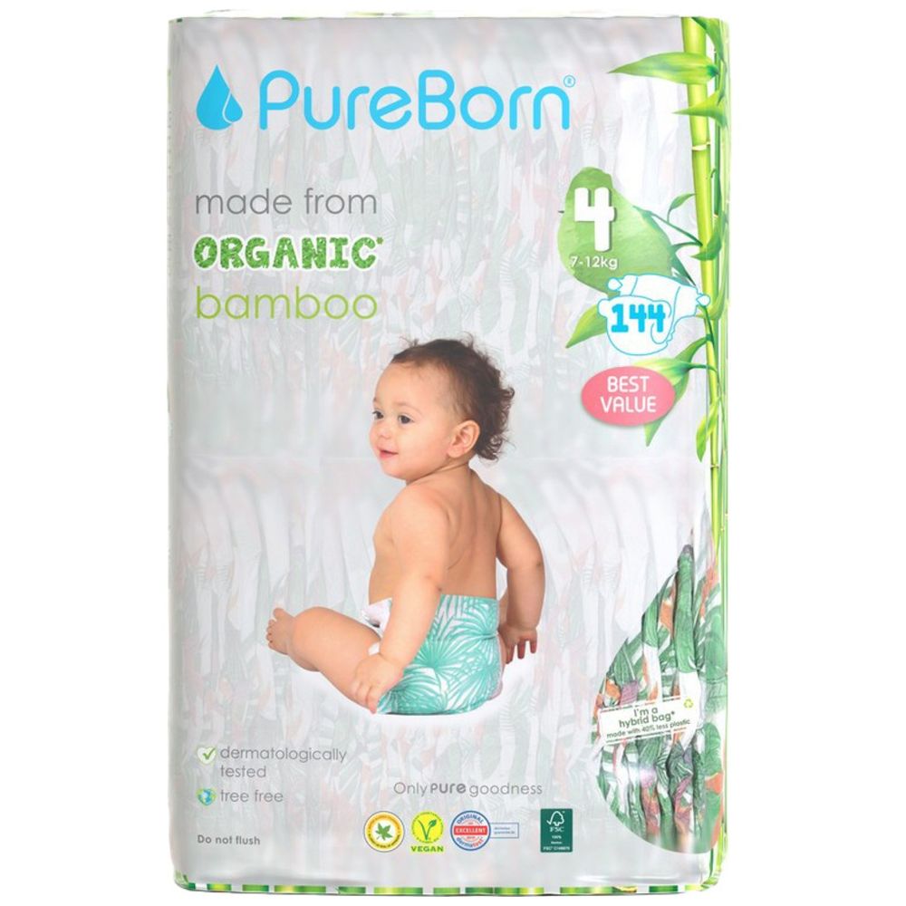 Pure Born - Double Pack Nappy - Size 4 - 7-12kg - 48's x 3 Bundle - Assorted