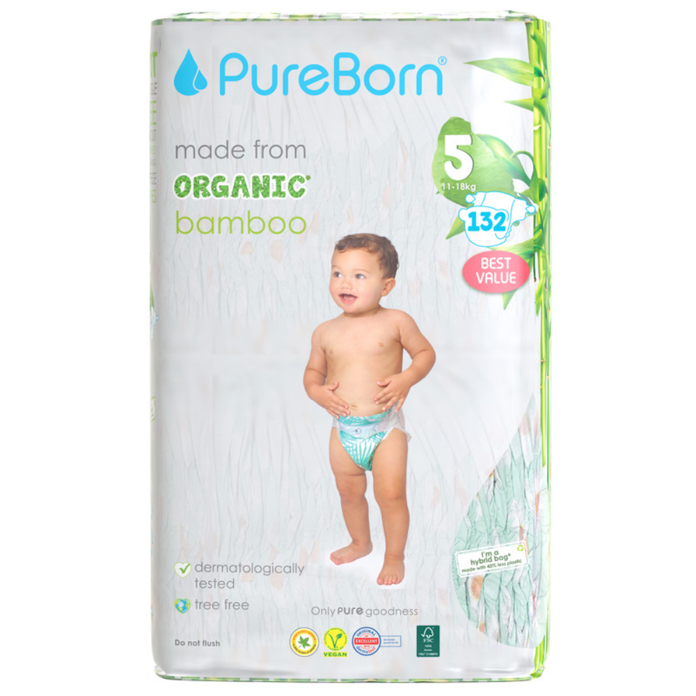 Pure Born - Size 5 Double Pack 11-18kg Nappy 44's x 3 Bundle - Assorted