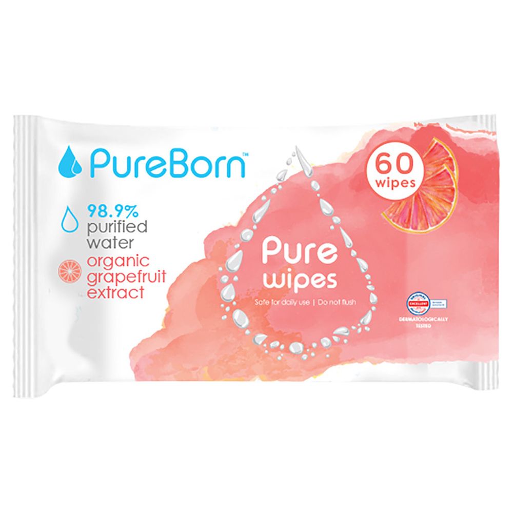Pureborn Pure Grapefruit Wipes - Pack of 60