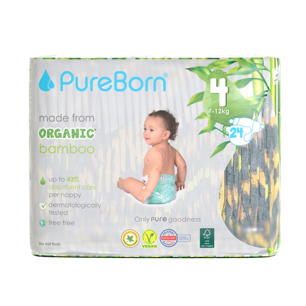 Pure Born - 24pcs Size 4 Single Pack Nappy (7-12kg) - Design May Vary