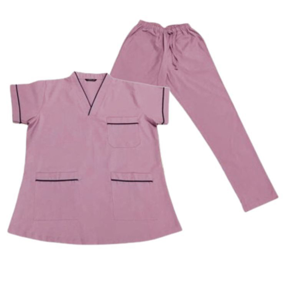 Veronica - 2pc-Set - Scrub Uniform With Piping Neckline - Light Purple
