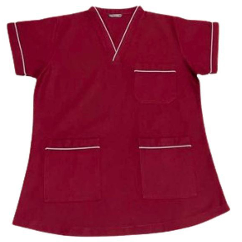 Veronica - 2pc-Set - Scrub Uniform With Piping Neckline - Maroon