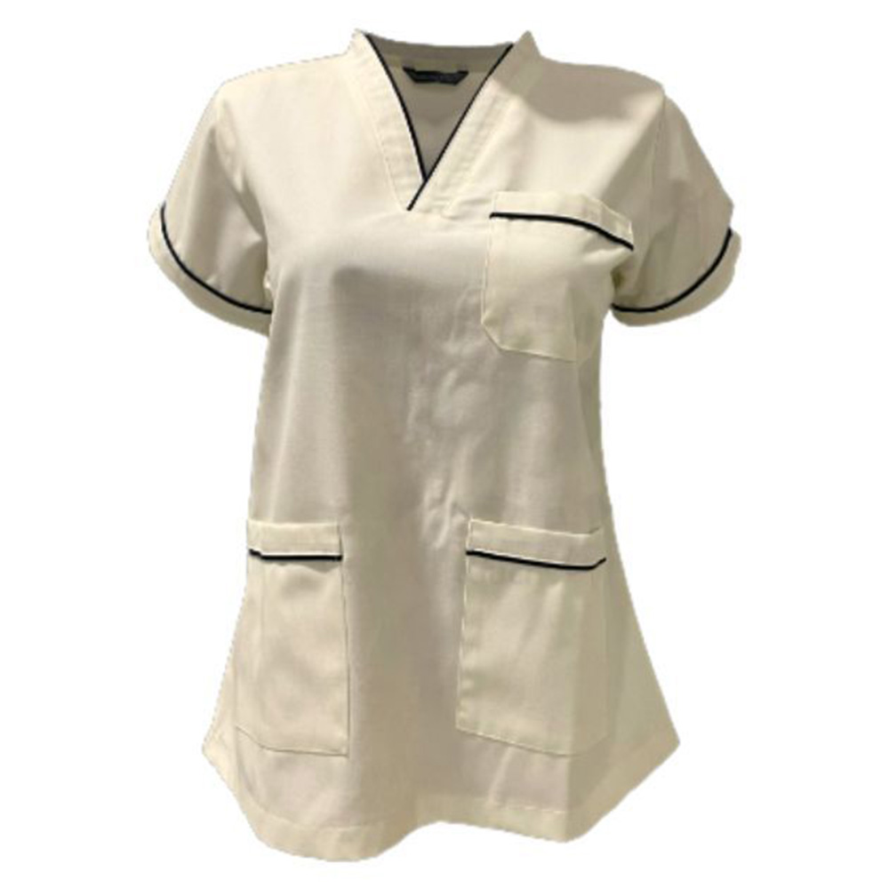 Veronica - 2pc-Set - Scrub Uniform With Piping Neckline - Off-white