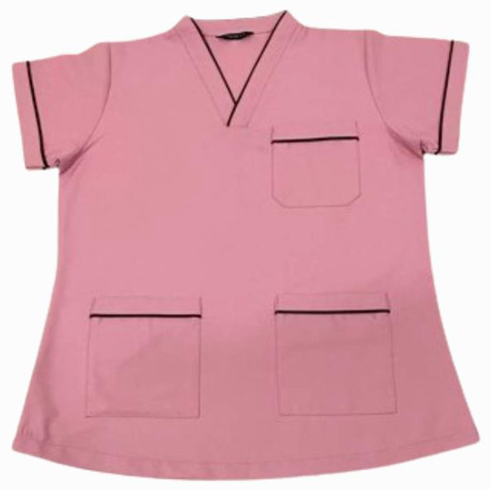 Veronica - 2pc-Set - Scrub Uniform With Piping Neckline - Pink