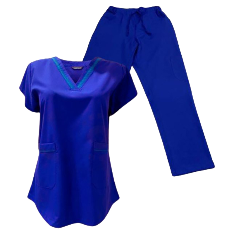 Veronica - 2pc-Set - V-Neck Scrub Uniform With 2 Pockets - Blue