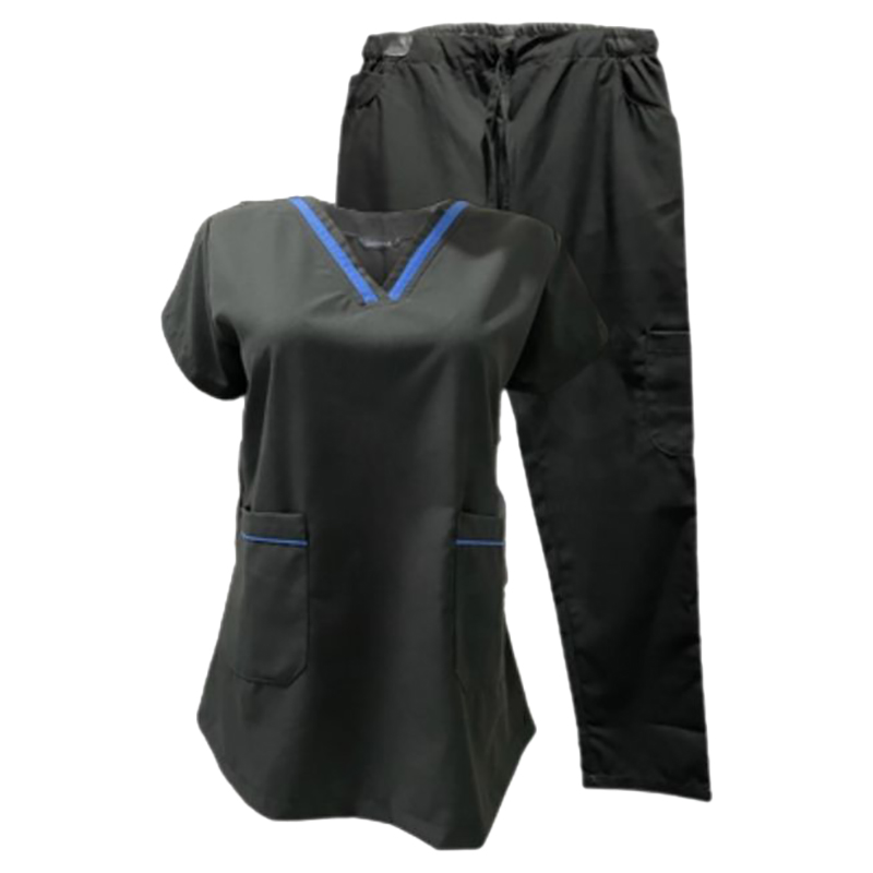 Veronica - 2pc-Set - V-Neck Scrub Uniform With 2 Pockets - Charcoal