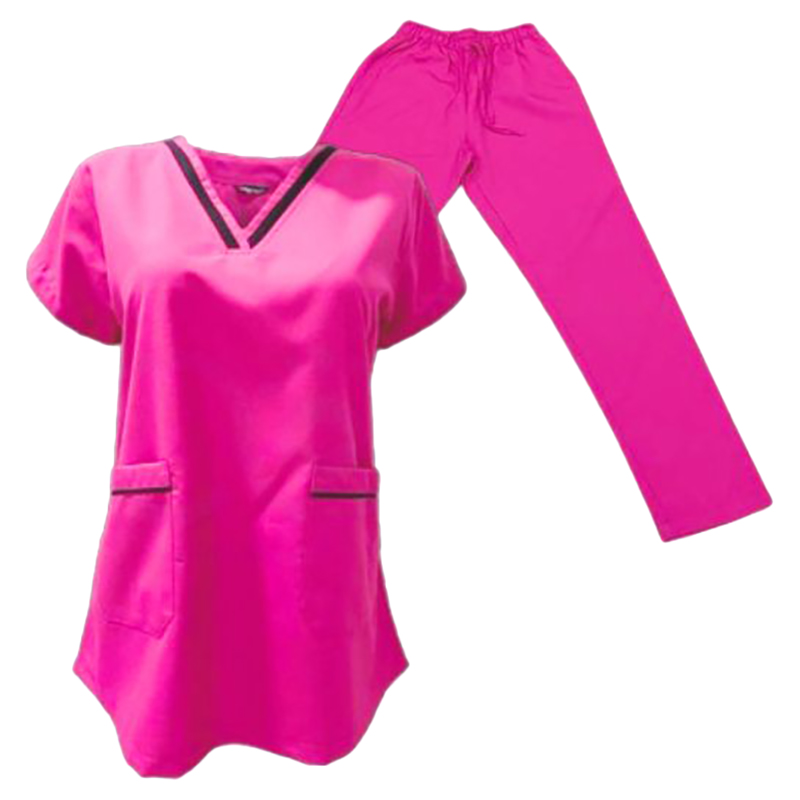 Veronica - 2pc-Set - V-Neck Scrub Uniform With 2 Pockets - Fuschia