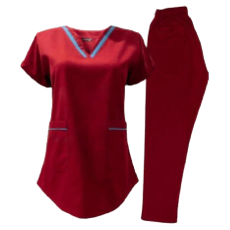 Veronica - 2pc-Set - V-Neck Scrub Uniform With 2 Pockets - Maroon