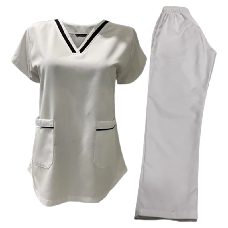 Veronica - 2pc-Set - V-Neck Scrub Uniform With 2 Pockets - White