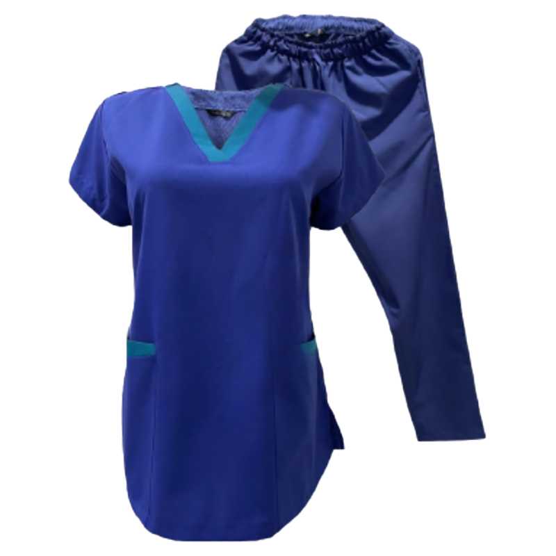 Veronica - 2pc-Set - Scrub Set Uniform With Contrast Patch - Blue/Green