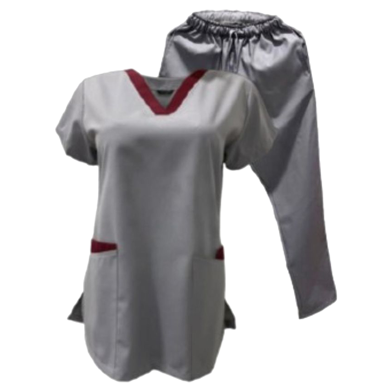 Veronica - 2pc-Set - Scrub Set Uniform With Contrast Patch - Light Grey