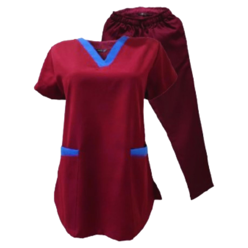 Veronica - 2pc-Set - Scrub Set Uniform With Contrast Patch - Maroon