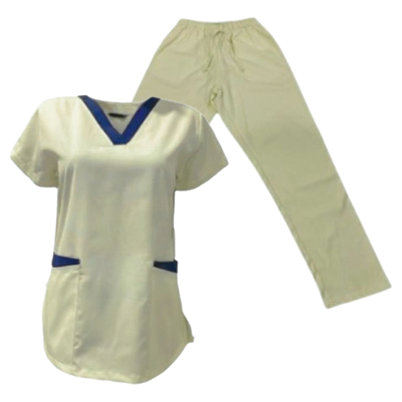 Veronica - 2pc-Set - Scrub Set Uniform With Contrast Patch - Off White