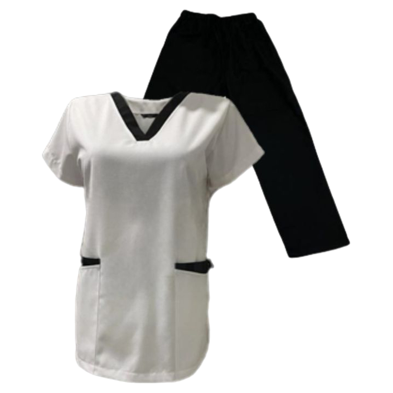 Veronica - 2pc-Set - Scrub Set Uniform With Contrast Patch - White/Black