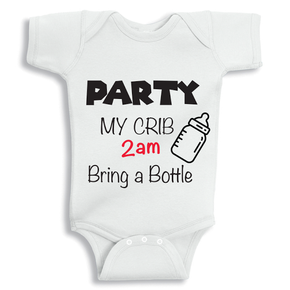 Twinkle Hands Party My Crib 2Am Bring a Bottle Onesie, - White