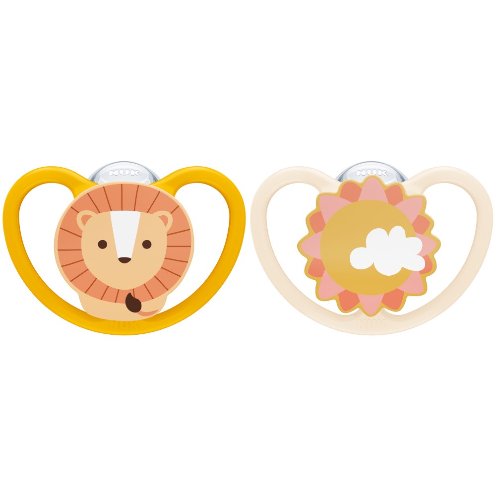 NUK - Animals Space Silicone Soother 6-18m 2pc - Lion & Sun