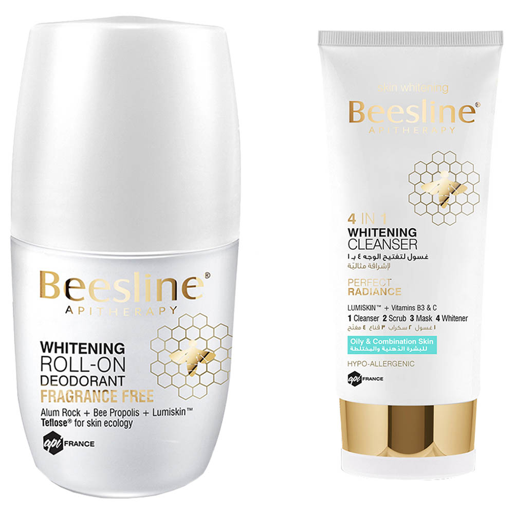 Beesline - Fragrance Free Whitening Roll-On Deo - 50 ml With 4-in-1 Face Cleanser - 150 ml
