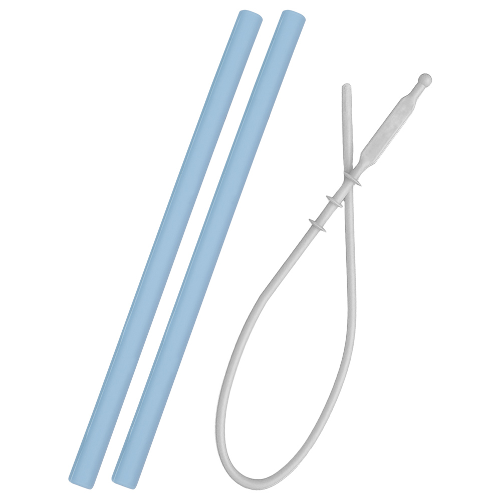 Minikoioi - Silicone Flexi Straws With Brush Set-2pcs - Blue