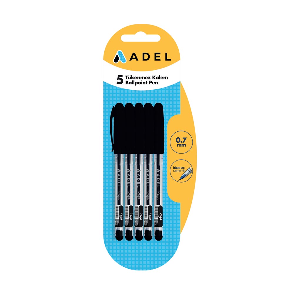 Adel - Vega Ball Point Pen Black - Blister Pack - 5pcs