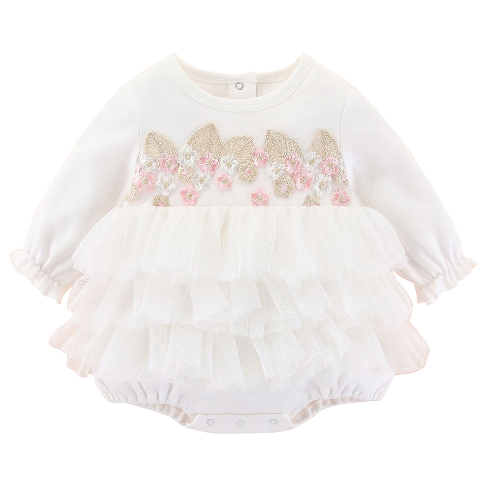 Sugar Rush - Appliqued Round Neck Bodysuit - White