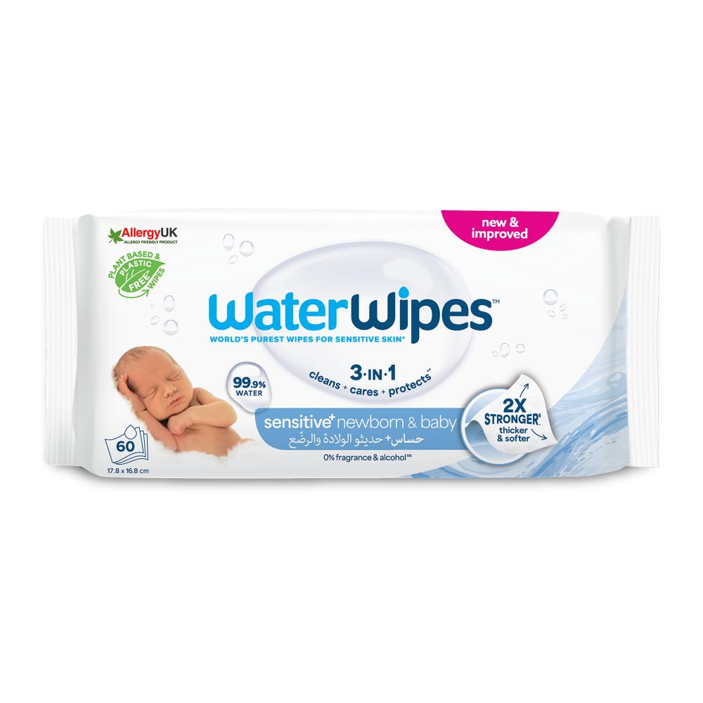 WaterWipes - Sensitive+ Baby Wipes, Unscented, 99.9% Water - 60 Count
