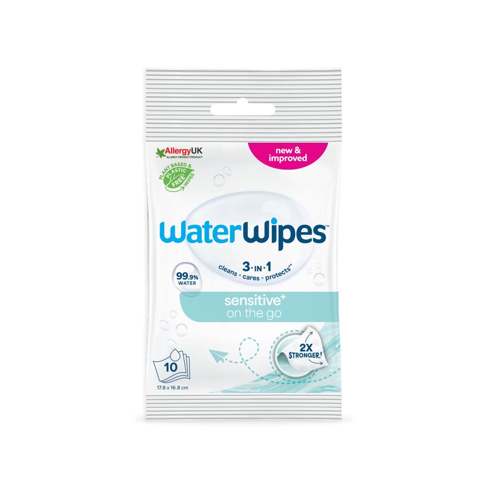 WaterWipes - Sensitive+ On-The-Go Wipes, Unscented - 10 Count