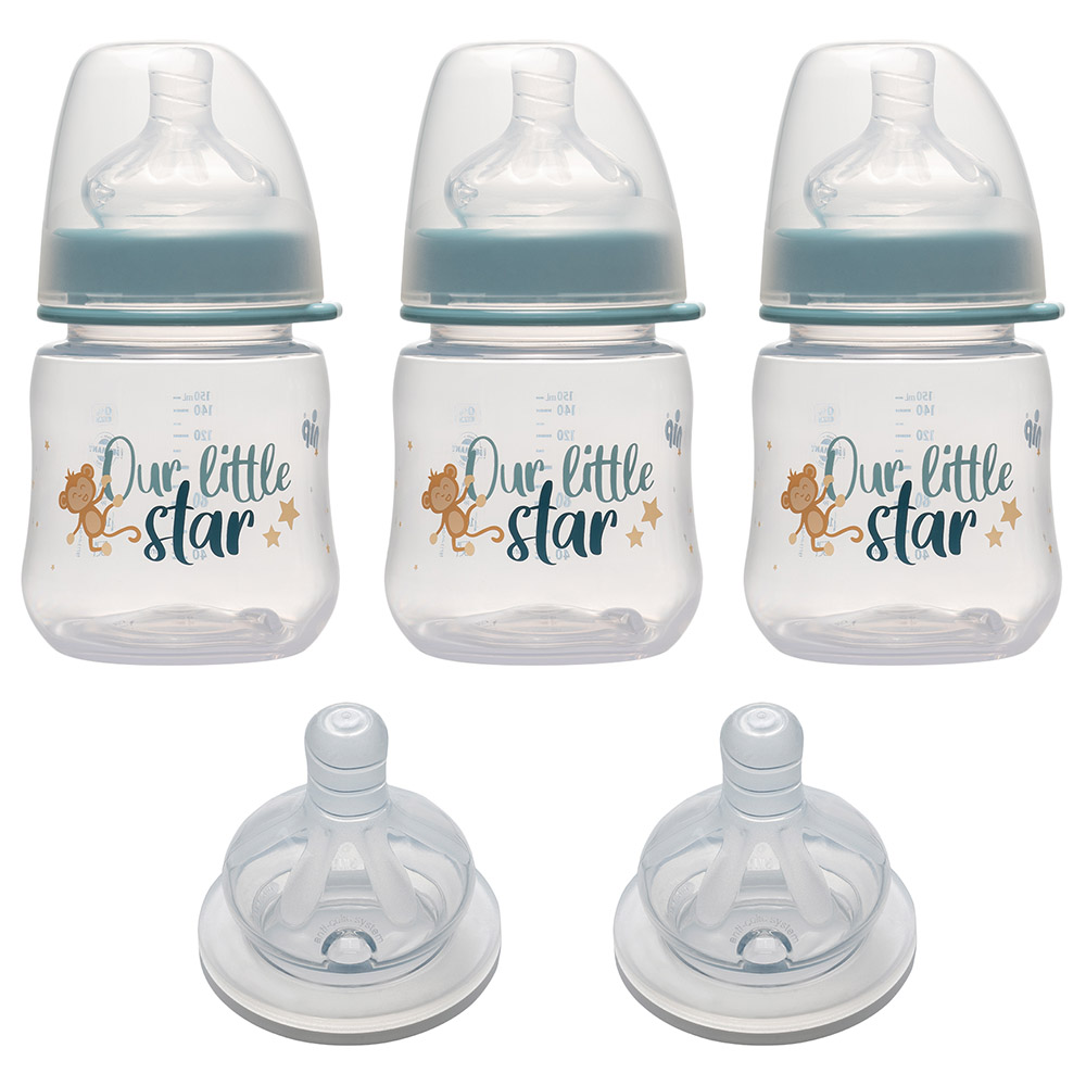 NIP - Feeding Bottle 3Pcs-Set With 2Pcs Round Teat - Boy